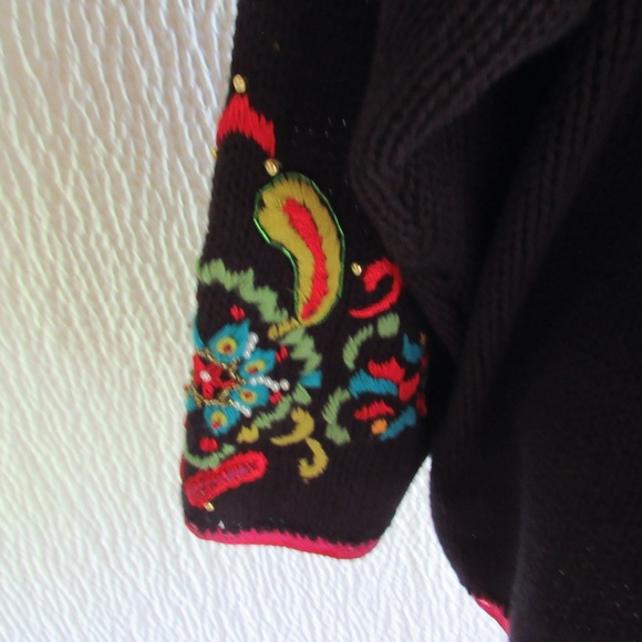 Funky Colorful Art-to-Wear Embroidered Cardigan Sweater Work in Progress Sz L - Picture 12 of 12